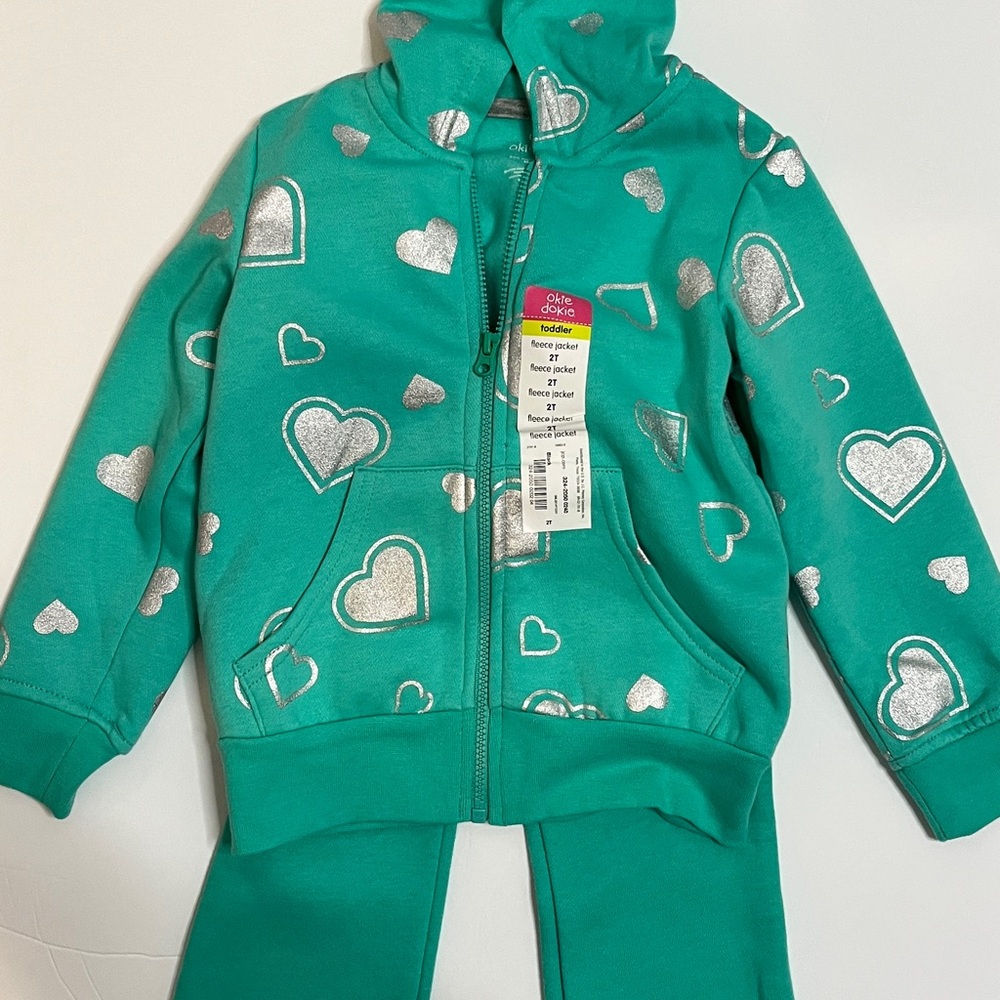Okie Dokie Teal and Silver Heart Kids Matching Set